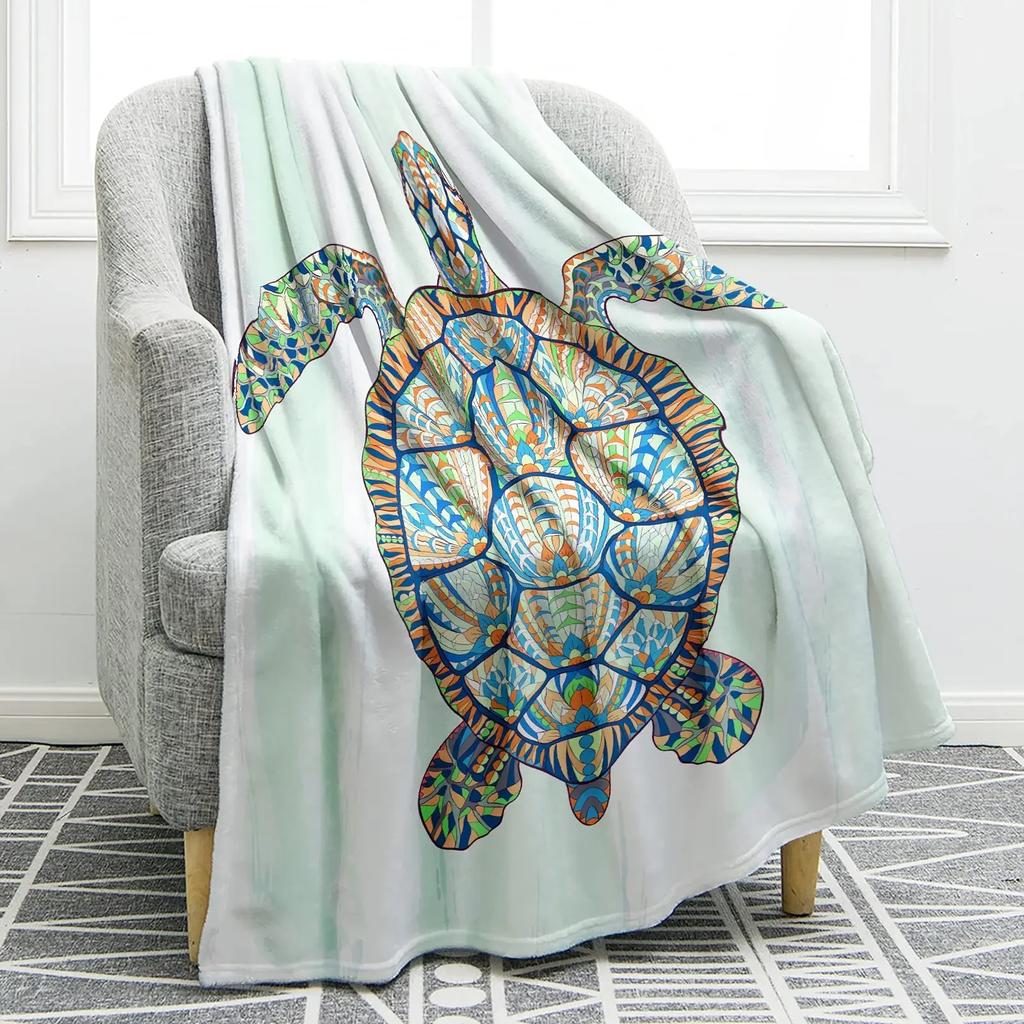 Colourful Sea Turtle Wild Ocean Animals Flannel Blanket Throw King Queen Size for Bed Sofa Couch Blanket Super Soft Lightweight