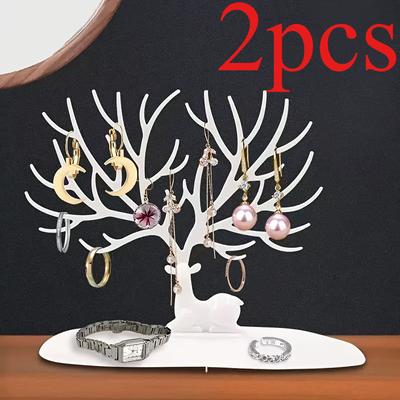 [Elegant Jewelry Display Stand] Elegant Antler-Shaped Jewelry Display Stand - Vinyl Jewelry Organizer with Multiple Hooks&Tray for Earrings,Necklaces