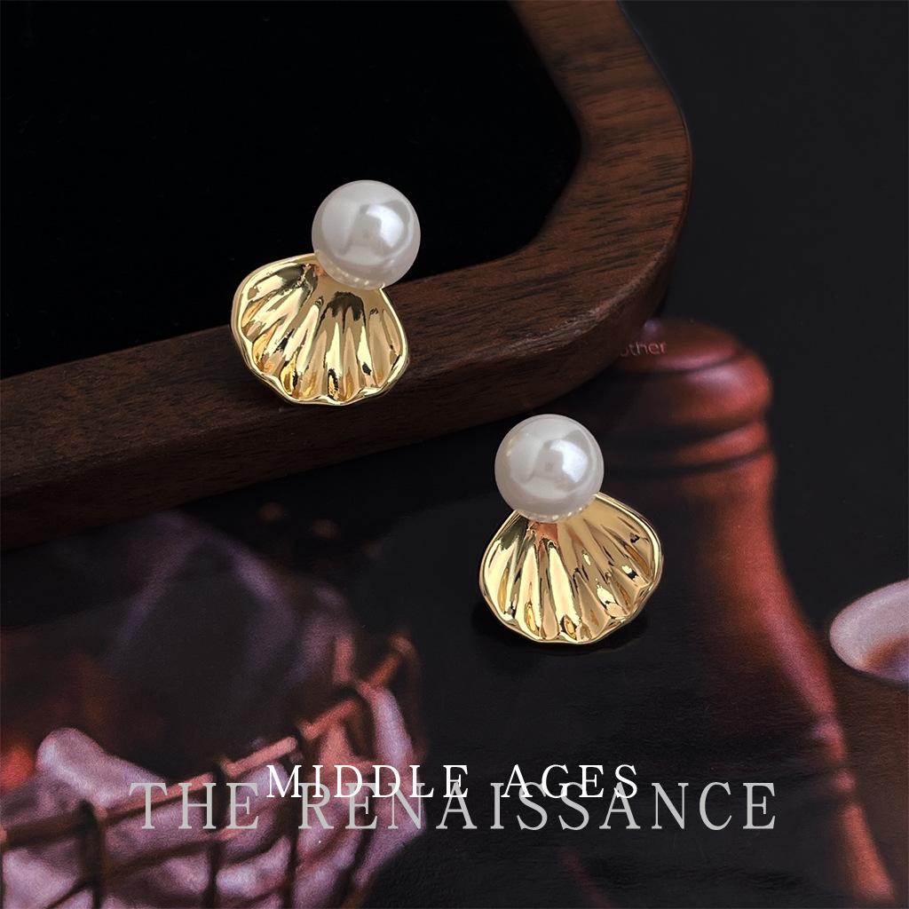 Легкие средневековые серьги-пусеты из стекла и жемчуга класса люкс, креативные серьги с дизайном ракушки, серьги с литературным интересом