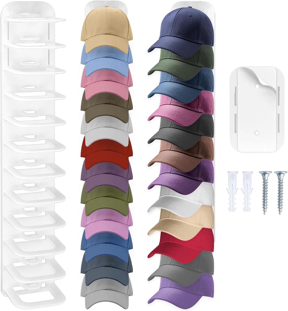 Hat Organizer for Baseball Caps Hat Rack for Wall Wall Mounted Adhesive Cap Rack Hat Holder Hanger Hold Up Cap Baseball Hat Storage Organizer