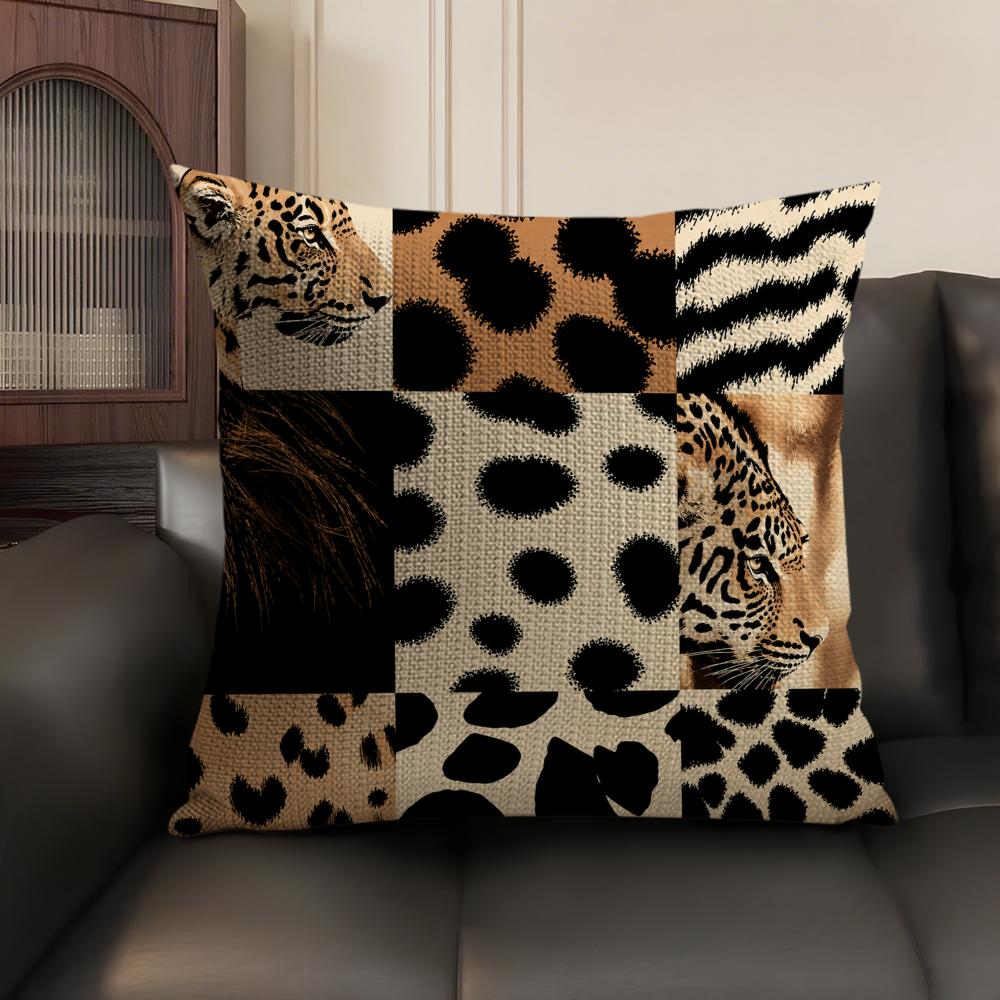 Leopard Tiger Giraffe Zebra Cushion Cover Linen Organic Fabric DoubleSided Printing Sofa Breathable Home Decor Gift Pillow Case