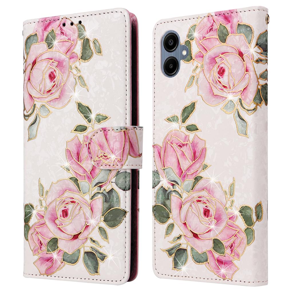 For Samsung Galaxy A07 4G/A06 4G/A06 5G Case RFID Blocking Flower Leather Phone Cover with Wrist Strap