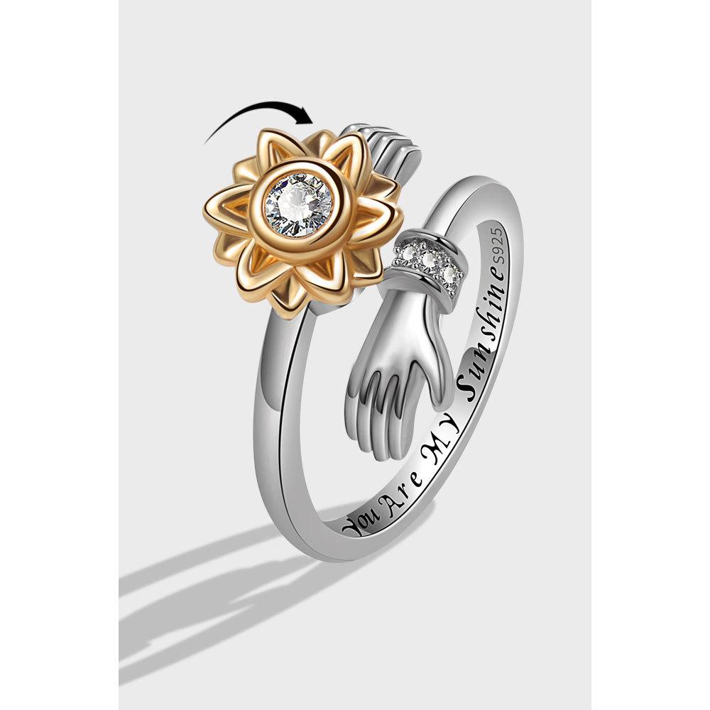 2025 Hot Sale New Design 925 Sterling Silver Simple Forest Adjustable Sunflower Rotating Hands Hugging Ring Elegant Accessories