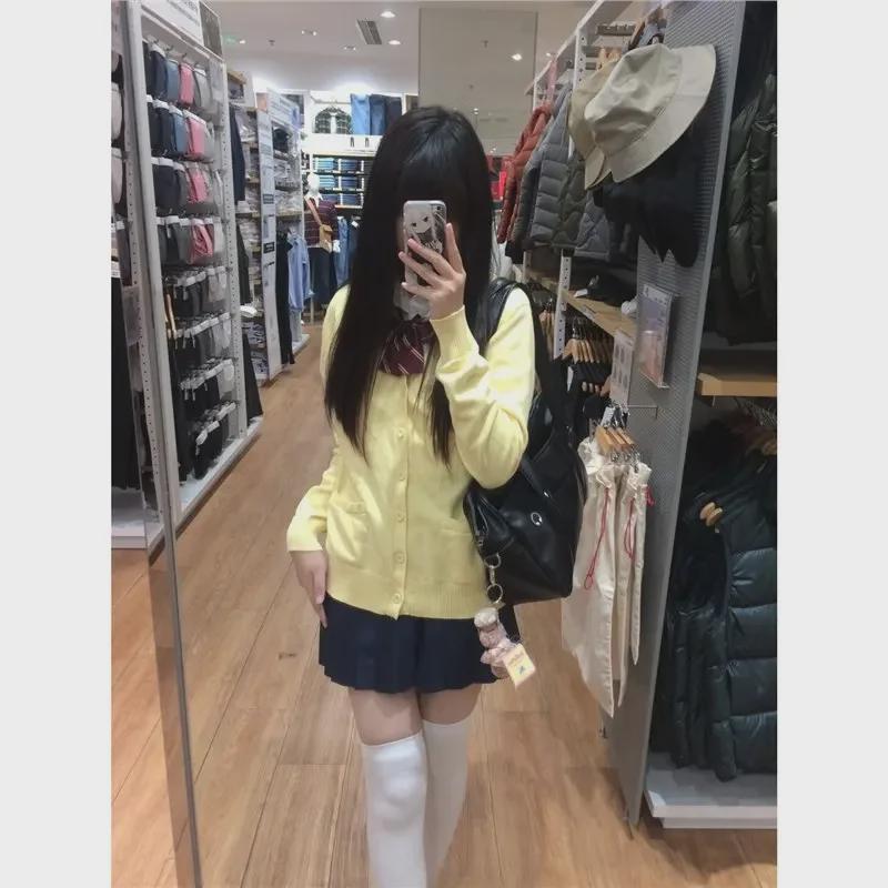 Kawashima Original japanischer Strickcardigan im College-Stil – einfarbige Pulloverjacke für Herbst/Winter