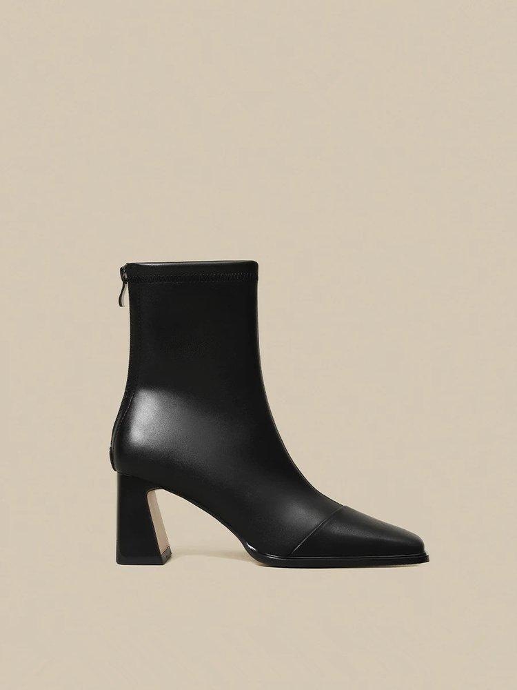 

High-heeled Martin boots women s 2025 autumn and winter new single boots brown square head thick heel thin French foot-showing small short boots 35