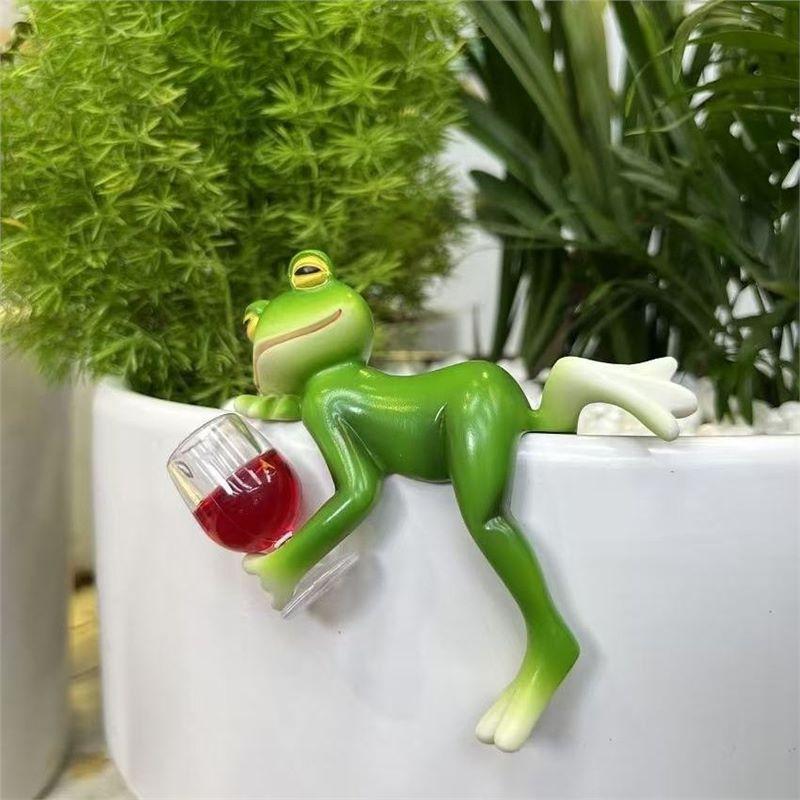 Miniatyr Frosk Figur Plantepynt Resin Blomsterpotteklem Hagedekor Froskestatue for Plantekasse Blomsterpottekant