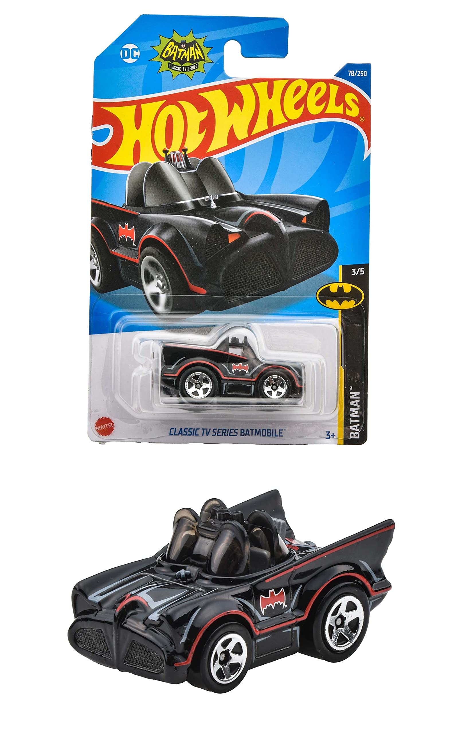

Hot Wheels Базовая машинка Классический Бэтмобиль из телесериала 3 и HHF00 [Возраст от]