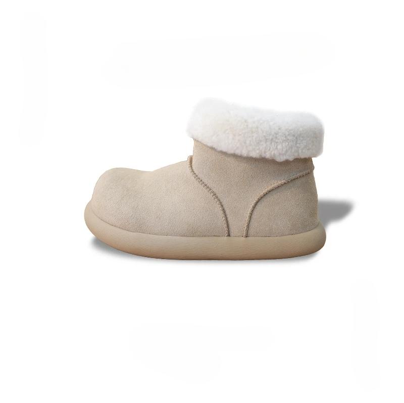 Fashion Big Potato's new leather fur minimalist style high top with added fur, big potato snow boots with plush, fashionable and casual