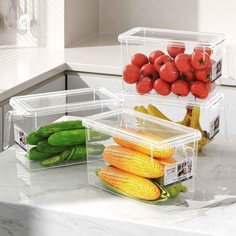 Kühlschrank Organizer Transparente Lebensmittelbox mit Griff Deckel Lebensmittelgeeignet Kühlschrank Organizer Aufbewahrungsbehälter für Obst Gemüse Salate