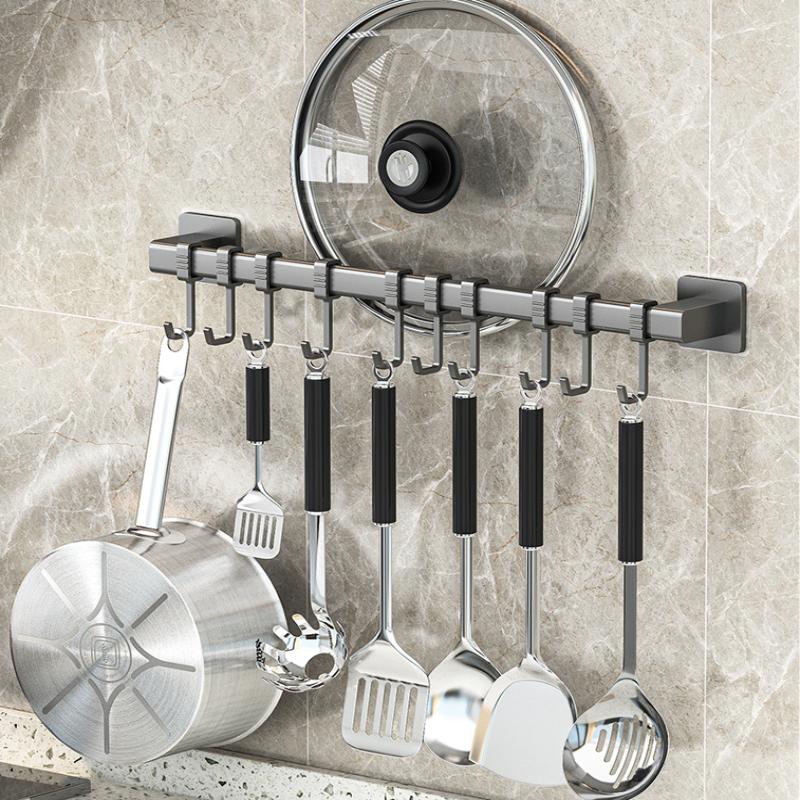 Kitchen Hook No Drilling Wall Mounted Rack Pot Spoon Knife Holder Storage Shelf For Kitchen Utensils