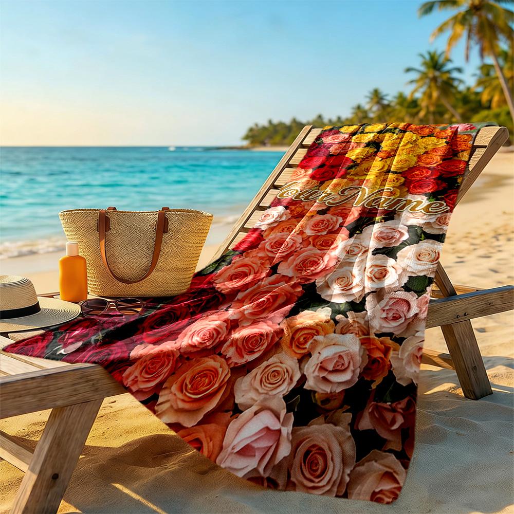 Rose Customized Name Beach Towel Super Soft & Absorbent Ideal for Travel Outdoor Swim Pool Yoga Surf Camping Hiking Gym Gift Holiday
