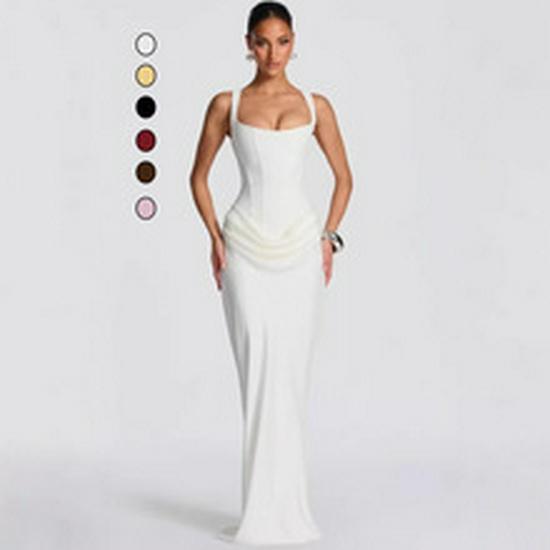 2025 European-American Style Sexy Backless Deep V Halter Evening Gown with Pleats