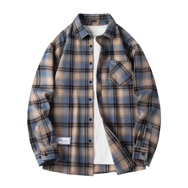 Männer Hemd Plaid Lose Straße Langarm Casual Shirt Schwarz Übergroßen Weiche Hemd Frühling Herbst