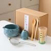 8pcs Cherry Blossom White Matcha Bowl with Matcha Whisk Set, Japanese Tea Set Includes Matcha Bowl with Spout