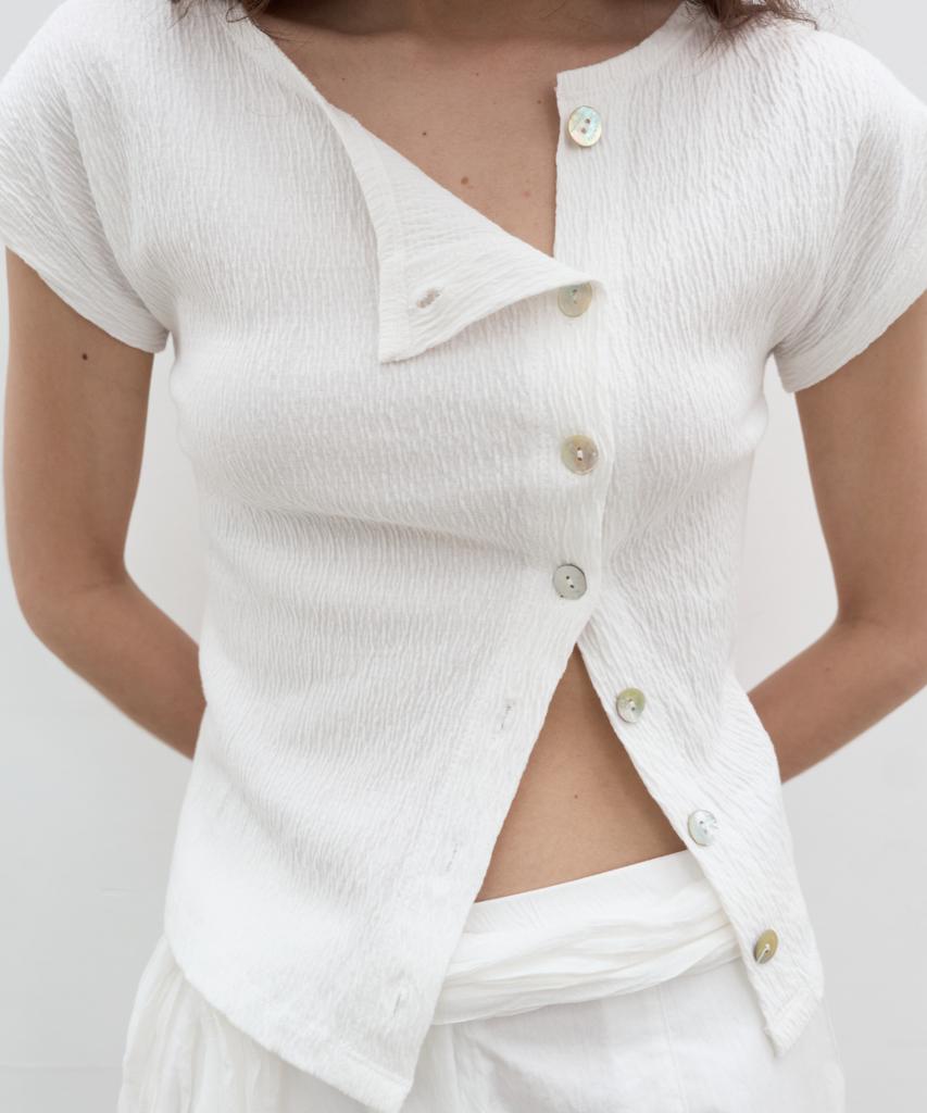 Seolan Unbalance Button Cardigan_White