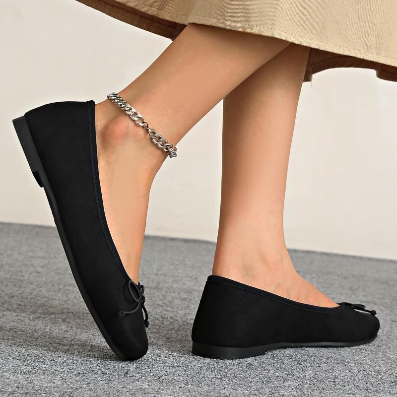 2026 New Fashion Soft Suede Ballet Shoes Flat South Korean Square Top Single Shoes Pregnant Women's Large Casual Women's Shoes