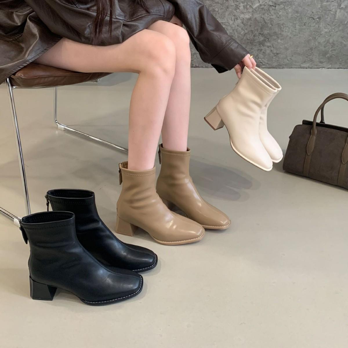 

2025 autumn new low tube thin rear zipper Martin fashion square head women s short boots 39 хакі