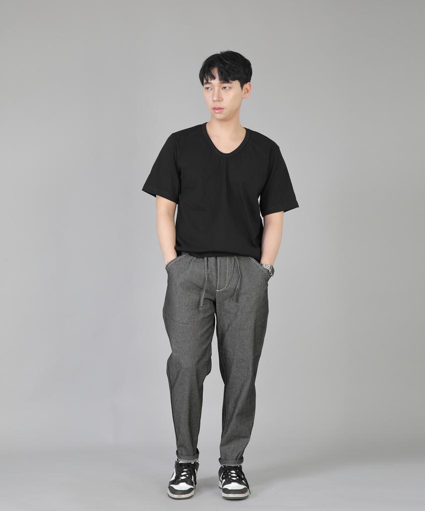 Seinteukeulu Bridgefill Elastic Waist Pants Bwd-324 Gray Black Denim Whs