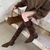 Over-knee women's boots 23 autumn and winter thick heel strap-up high elastic boots 3cm suede flat-bottomed knight boots