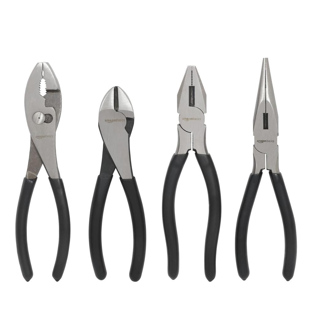 Amazon Basics Pliers Black and Silver 4-Piece Set,