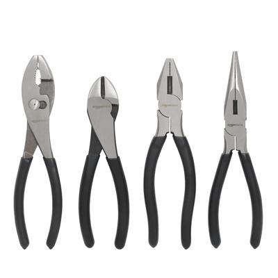 Amazon Basics 4-Piece Pliers Set, Black and Silver