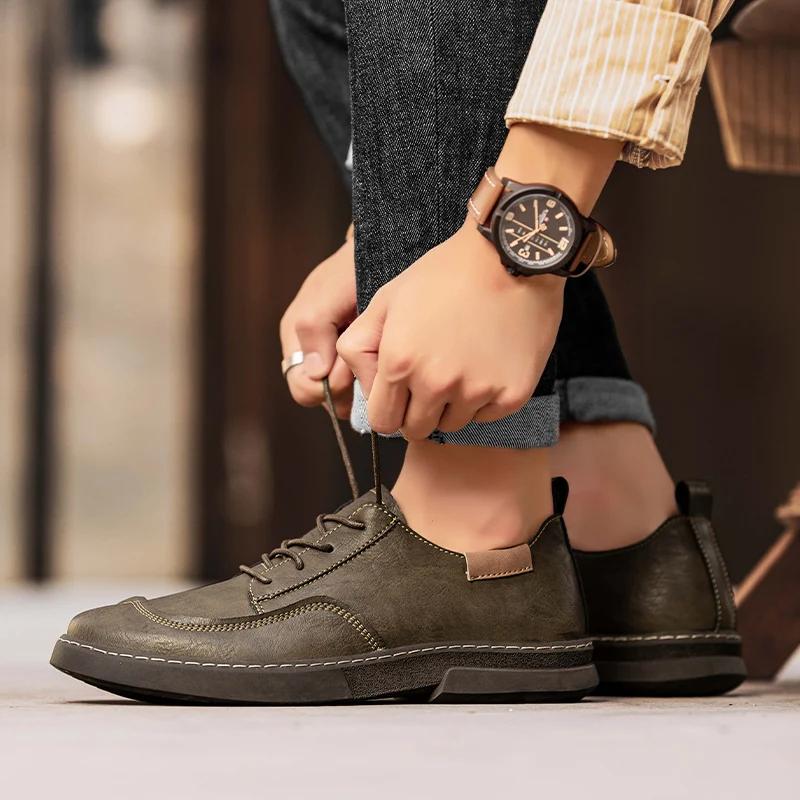 Fashion 2025 High Quality Leather Casual Shoes Luxury Brand Men's Lightweight Flat Shoes Lace-up Oxford Comfortable Outdoor Walk Shoes