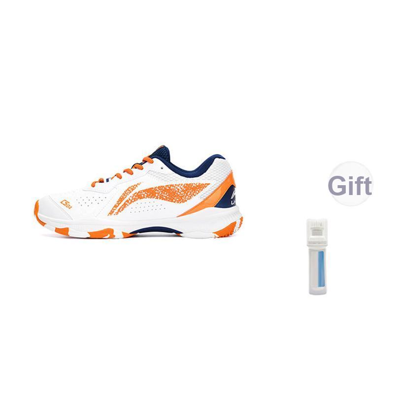 New LiNing Slip Resistant, Abrasion Resistant, Breathable, Lightweight Low Top Badminton Shoes Unisex White Ice Orange AYTS061-1