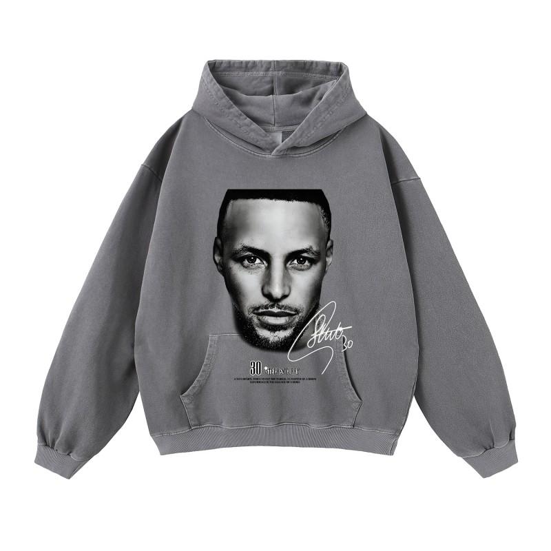 Mens Oversized Cotton Hoodie Streetwear Loose Fit Heavyweight Sweatshirt With Distressed Wash Effect