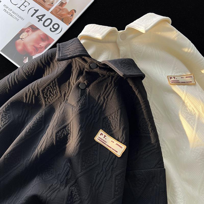 Spring and Autumn New Men's Vintage Lapel All-match Base Long Sleeve Sweatshirt