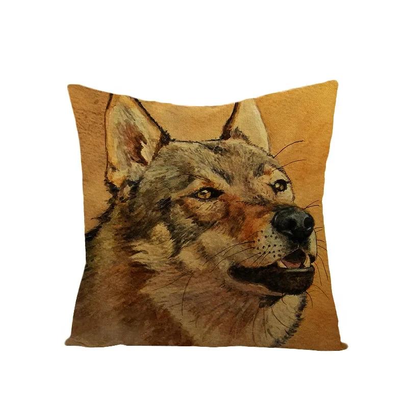 Animal Printed Cute Dog Cushion Cover Linen Poppy Throw Pillow Cover Decorative Sofa Pillow Case Pillowcase 45X45Cm