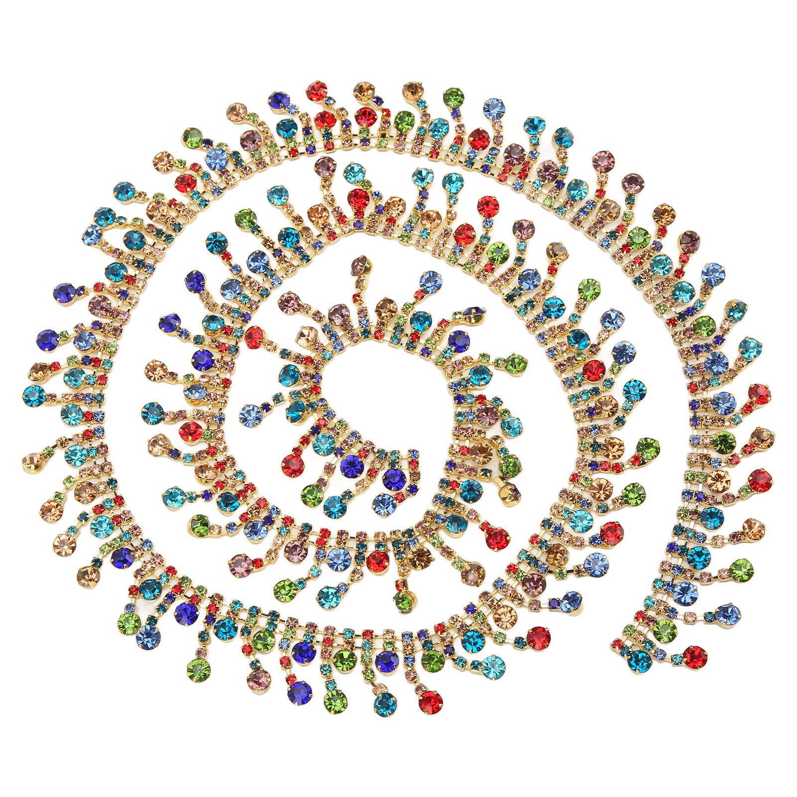 

1 ярд цепочка с кисточками из стразов, цветные круглые стразы, высокий блеск, ширина 2 см, цепочка из стразов