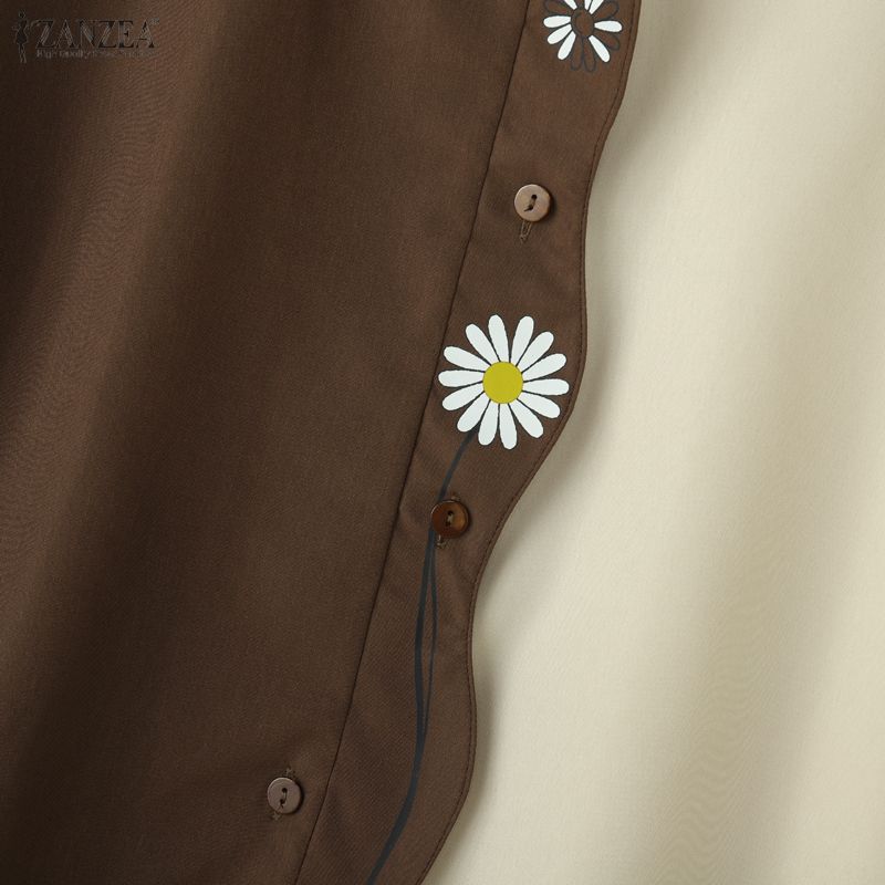 ZANZEA Damen Lässig Umlegekragen Sommer Kurzarm Patchwork Bluse