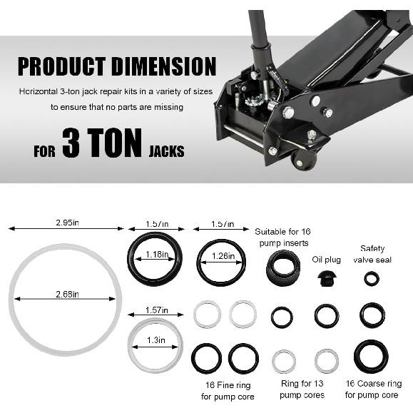 Kit Guarnizioni per Cric a Carrello da 17 Pezzi, Cric Idraulico Orizzontale da 3 Ton, Set Completo di Strumenti di Riparazione con Paraolio e O-Ring, Paraoli di Ricambio Universali per Cric