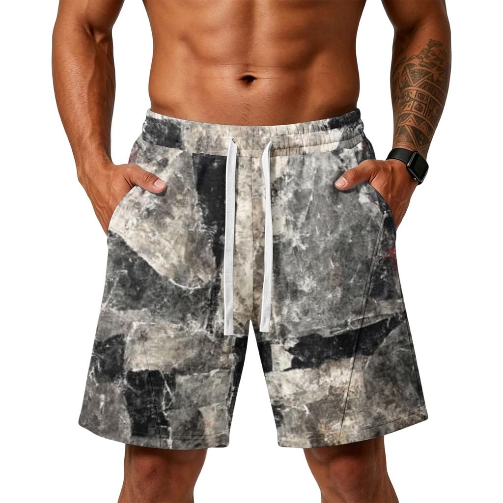 Herren Locker geschnittene Camouflage Print Sportliche Trainings-Fitnessstudio Strandshorts mit Kordelzug Taille und Taschen für Sportaktivitäten