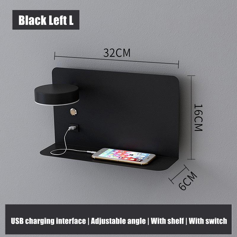 Bedside LED Wall Lamp With Shelf Bedroom USB Charging Interface Adjustable With Switch Storage Bracket 12W Wall Sconce Light