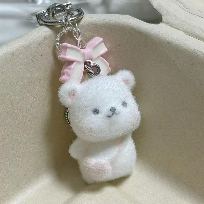Cartoon Cute 3D Flocking Bear Backpack Keychain For Mobile Phone Earphone Camera Chain Jewelry Making Couple Gifts Ornaments