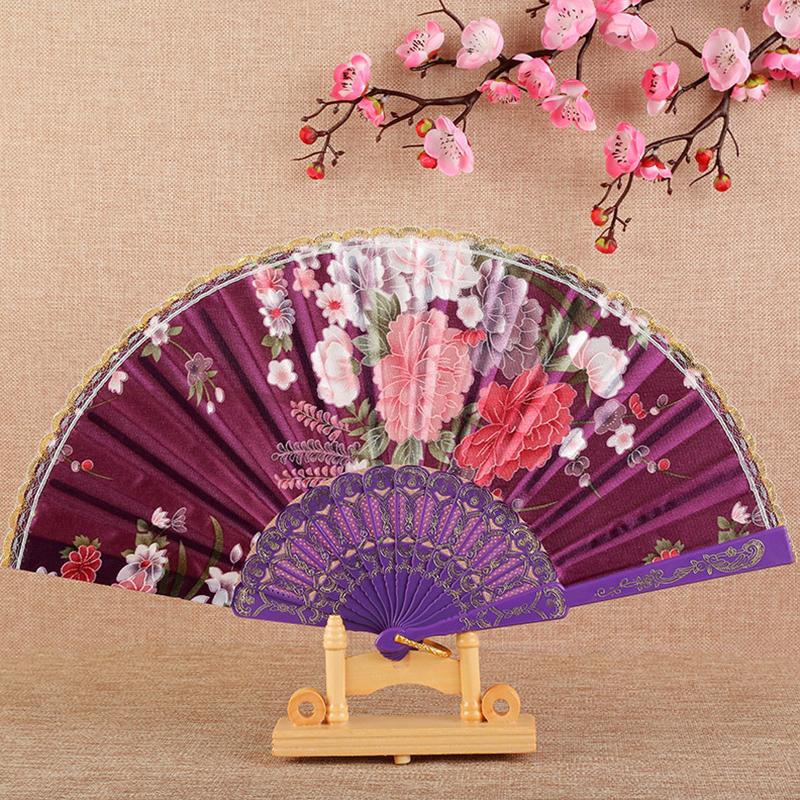 1Pc Flower Pattern Elegant & Luxurious Folding Fan Vintage Dance Fan Fashion Chinese Style Hand Held Stamping Design