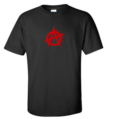 SIMBOLO ANARCHIA ROSSO su Maglietta Nera Punk Anarchico Rivolta Disordine T-Shirt S-5XL