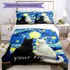 3PC Custom Name Night Sky Cats Bedding Set Printed Bedding Set Duvet Cover Closure Includes 1 Duvet Cover & 2 Pillowcases for All Seasons Bedroom