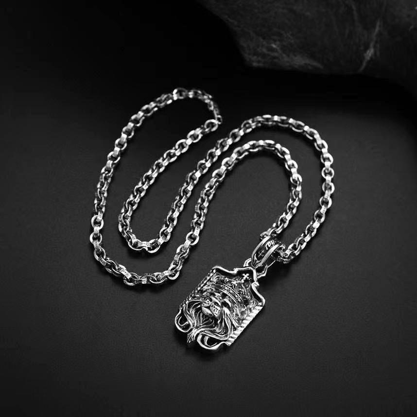 

Мужское ретро ожерелье-подвеска в виде головы льва с короной из тайского серебра 60cm Length