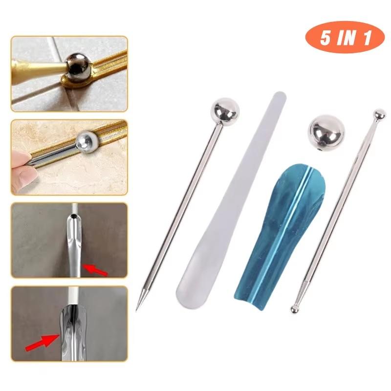 5Pcs Silicone Caulking Tools Sealant Applicator Finishing Tool Grout Remove Scraper Caulk Remover Glass Glue Angle Scraper 5 In1