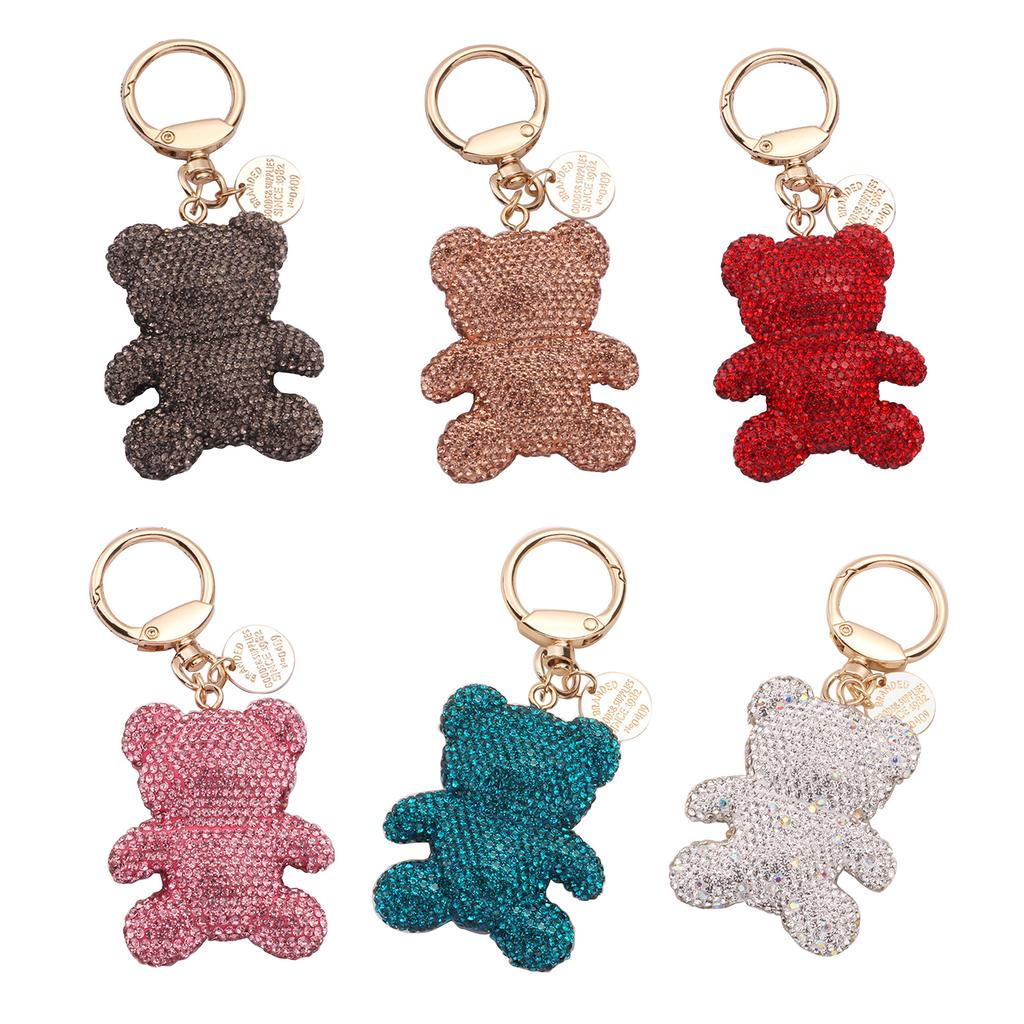 Cartoon Bear Keychain Pendant Cute Rhinestone Bear Keyring Charm Decorations Bag Keyring Hanging Ornament Car Keys Ring