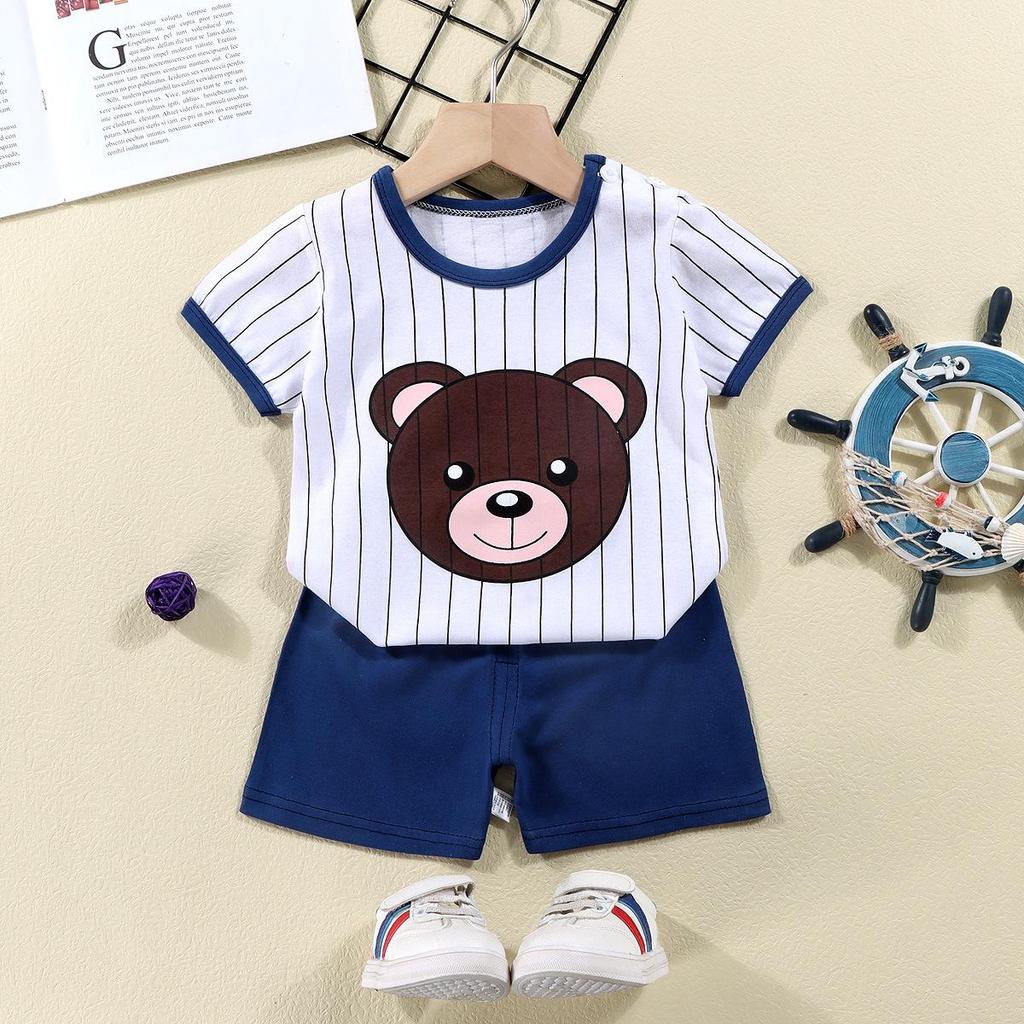 Kids' Summer Cotton Two-Piece Set: Cartoon Short Sleeve & Shorts for Toddlers