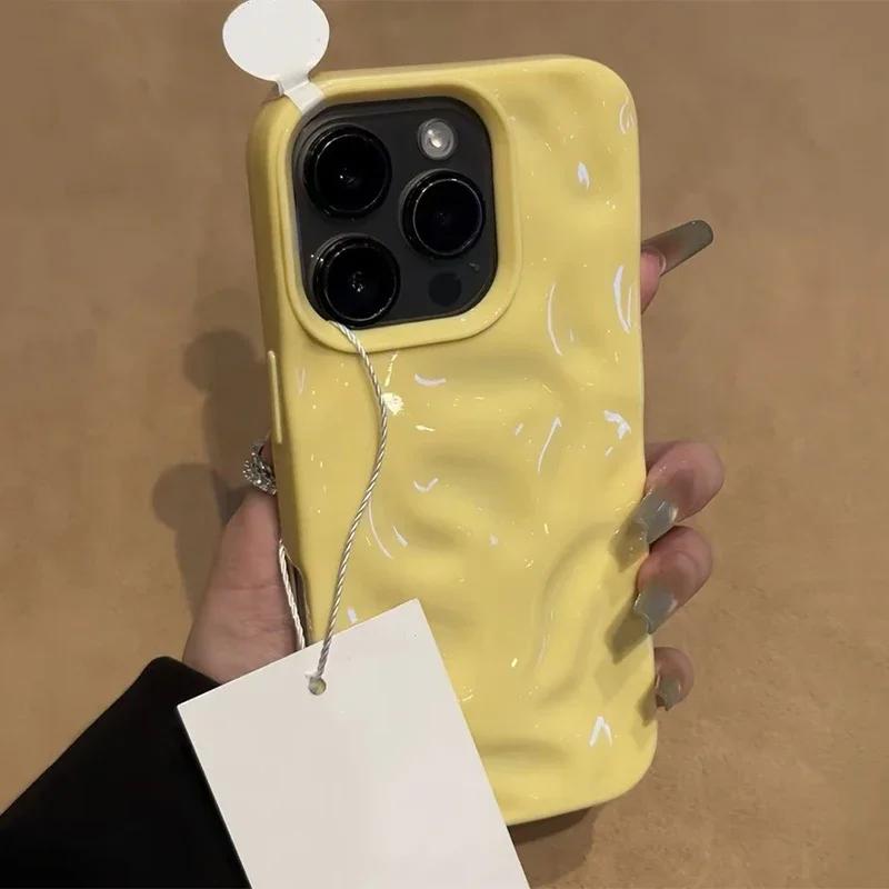 

Роскошный мягкий силиконовый чехол-волна со складками для iPhone 16 Pro Max 15 Pro 14 13 12 11 Plus Конфетный бампер Прочная защита iPhone 14 жёлтый