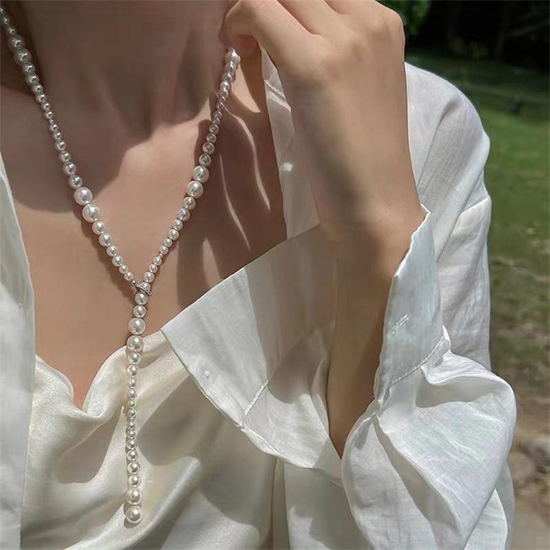 Pearl Stacked Wearing Light Luxury Niche Temperament High-End Long Sweater Chain Necklace Women