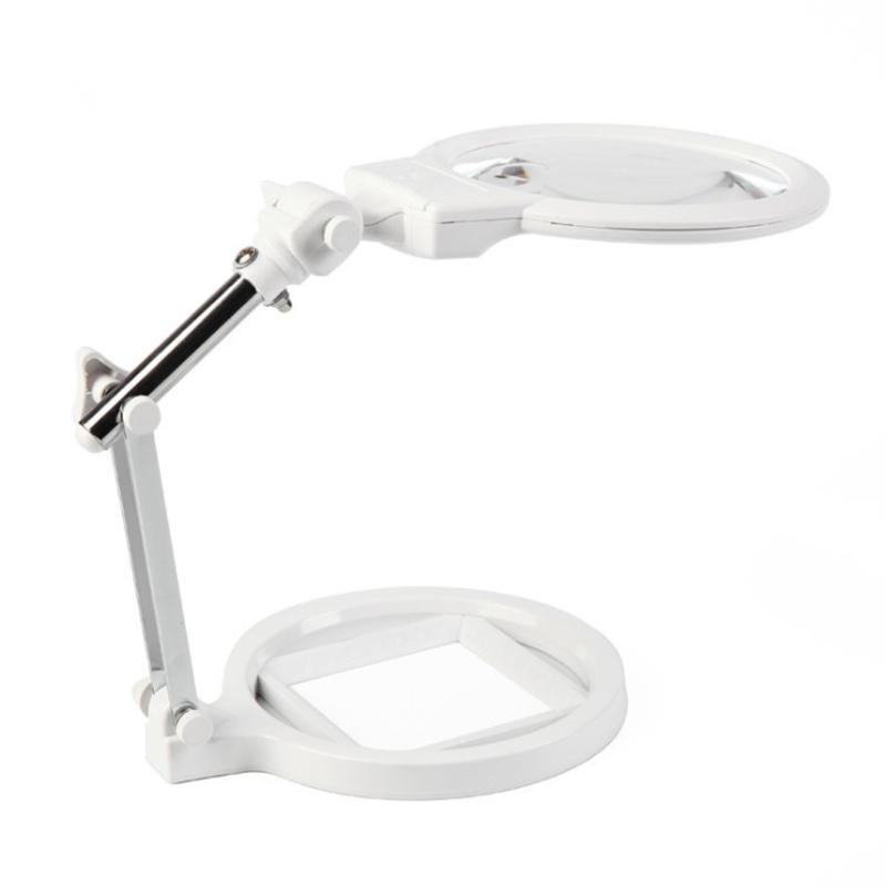 Lente d'ingrandimento da scrivania con illuminazione, grande formato 130 mm, pieghevole, 2x 6x, lampada da tavolo, occhiali d'ingrandimento con scala LED, terza mano, lente d'ingrandimento