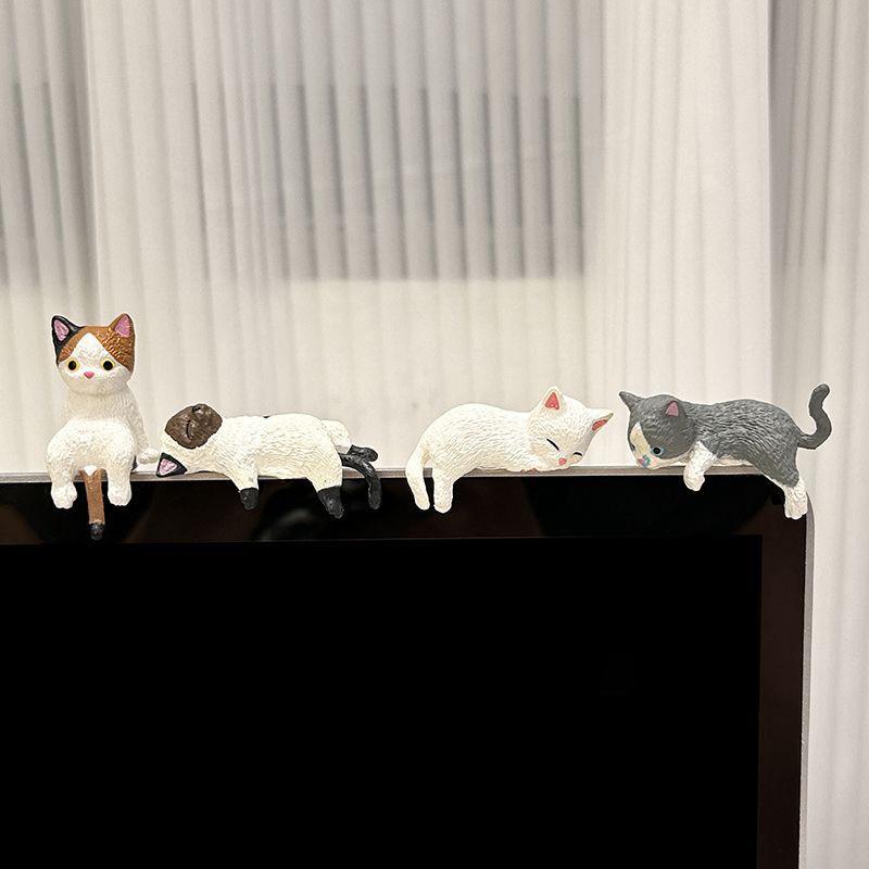 4PCS Cartoon Cats Miniature Figurines Resin Craft Figures Computer Monitor Desktop Decoration Car Interior Fish Tank Ornaments