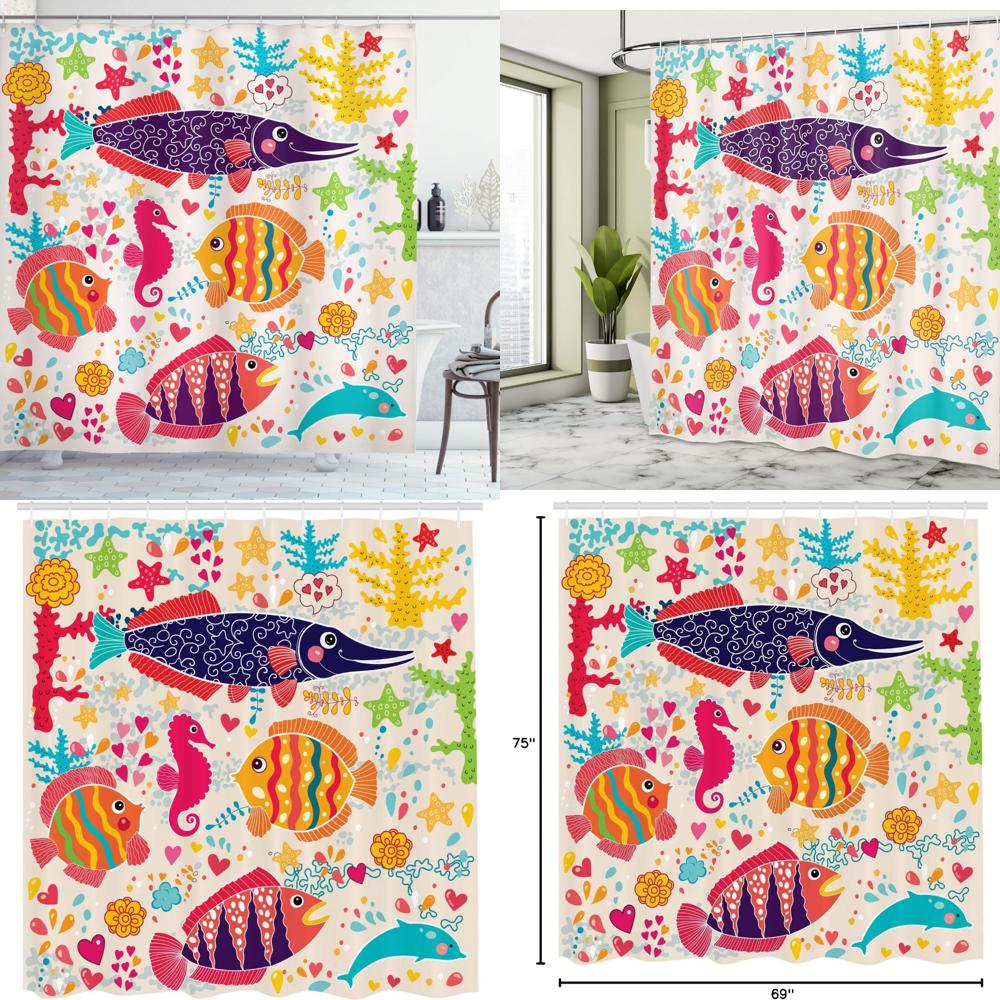 Ocean Life Shower Curtain: Vibrant Fish, Seahorses, Starfish, Dolphins, And Corals For A Nautical Bathroom Decor