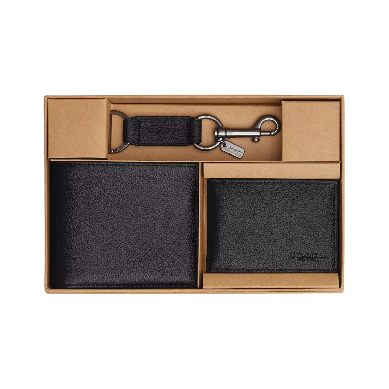 

Coach 3 In 1 Wallet 11 Logo Embossed Smooth Calfskin Set Men Wallets Black CS433-BLK Black