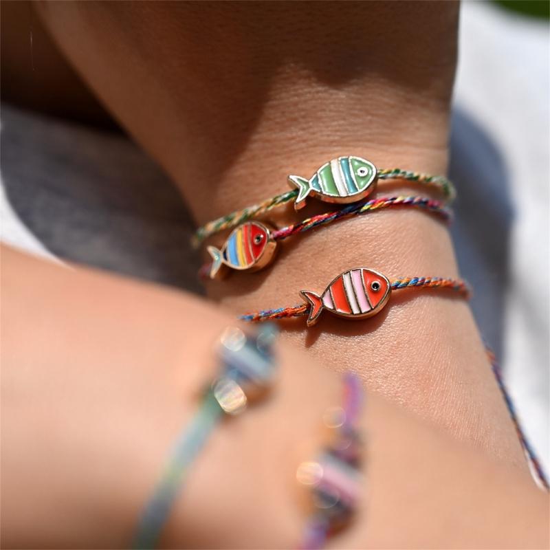 Modern Fish Charm Braided Jewelry Adjustable Length Handchain Alloy Pendant Bracelet For Stylish Daily Accessories